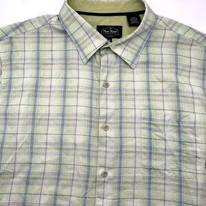 Nat Nast Men's Short Sleeve Green Button Up‎ Striped Silk Blend XL Bowling Shirt